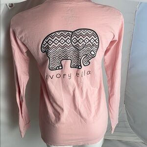 Ivory Ella light pink elephant logo crew neck long sleeve one pocket t-shirt